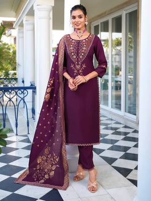  women kurta and trouser duppata set pure viscose silk 1