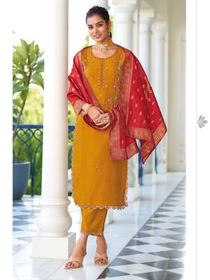  women kurta and trouser duppata set pure viscose silk 1