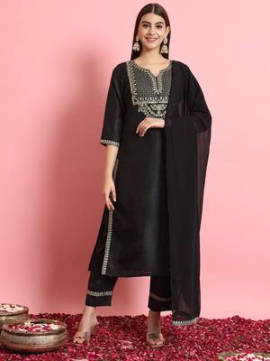   women kurta and trousers pant duppatta set silk blend nyra cut 1