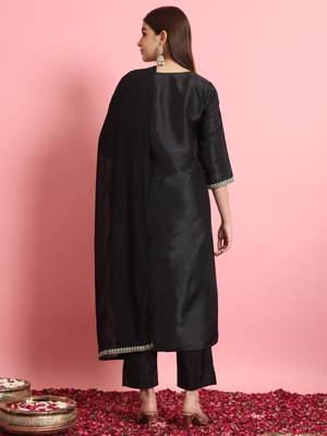   women kurta and trousers pant duppatta set silk blend nyra cut 2