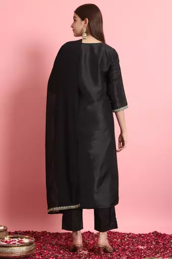   women kurta and trousers pant duppatta set silk blend nyra cut