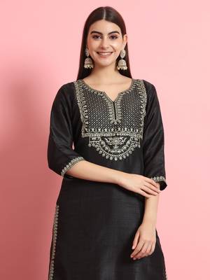   women kurta and trousers pant duppatta set silk blend nyra cut 3
