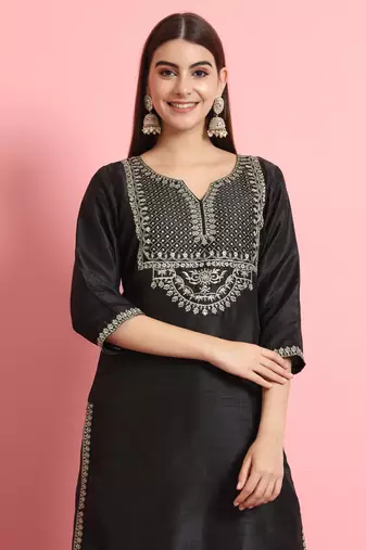   women kurta and trousers pant duppatta set silk blend nyra cut
