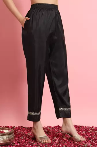  women kurta and trousers pant duppatta set silk blend nyra cut