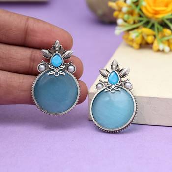 Sky blue color oxidised earrings 2