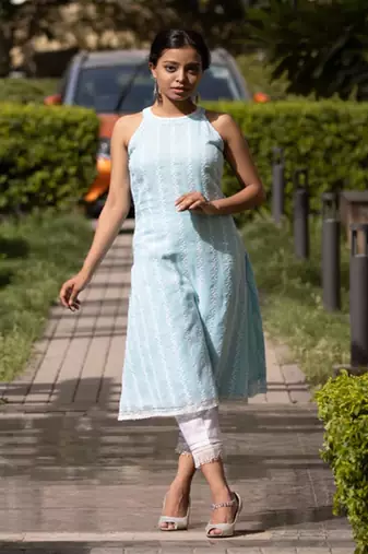 Kesar - Blue Sleeveless Suit Set
