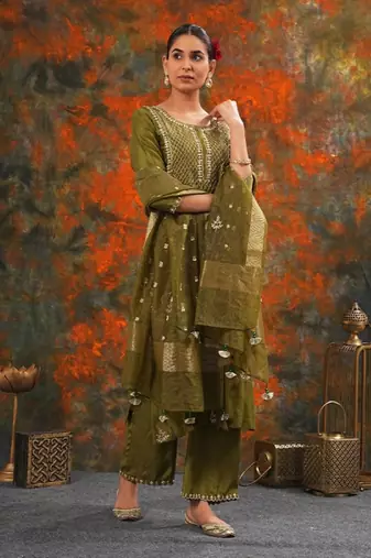 Raj - Olive Green Suit Set
