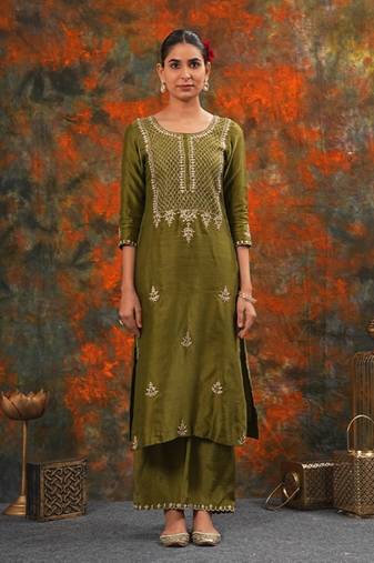 Raj - Olive Green Suit Set