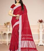 Red woven cotton silk jacquard sarees