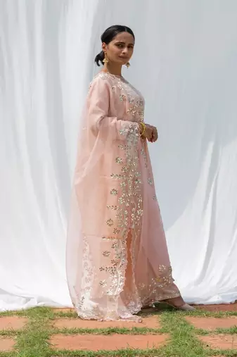 Pink Chanderi Silk Sequin Work Palazzo Set