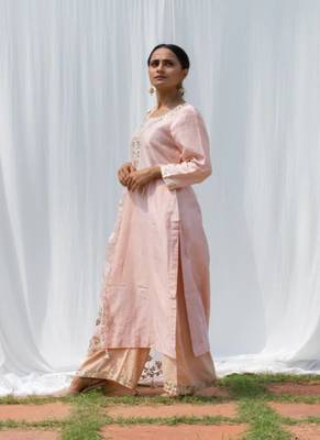 Pink Chanderi Silk Sequin Work Palazzo Set 3
