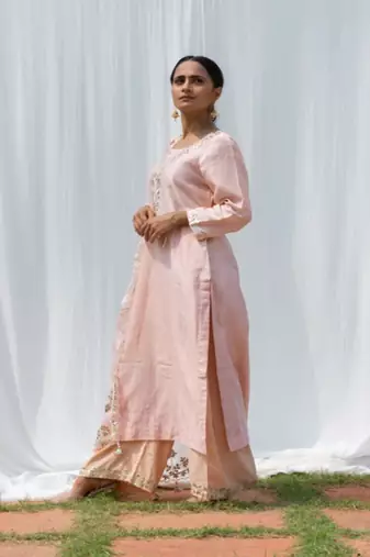 Pink Chanderi Silk Sequin Work Palazzo Set