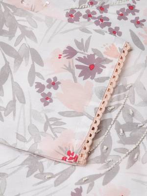 White floral printed beads & stones linen straight kurta & trousers with dupatta 5