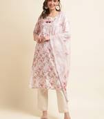 Floral printed regular linen kurta with trousers & dupatta