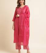 Pink printed regular sequinned kurta with trousers & dupatta