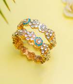Turquoise floral kundan bangles