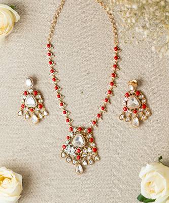 Kundan necklace set with coral stones 1