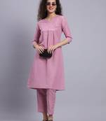 Pink Cotton Texture Overlap Pleat Kurta Pant Set