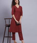Maroon Cotton Plain Kurta Pant Set
