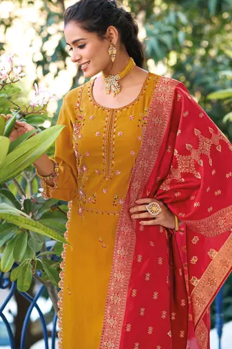  women kurta and trouser duppata set pure viscose silk