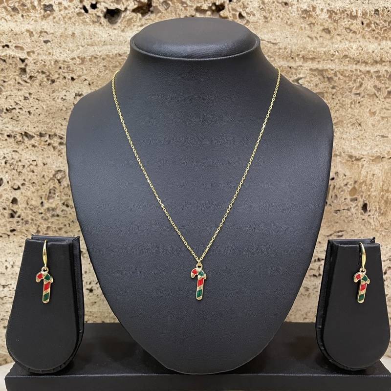 Christmas necklace & earring set candy cane charm pendant for women girls & kids party gifts