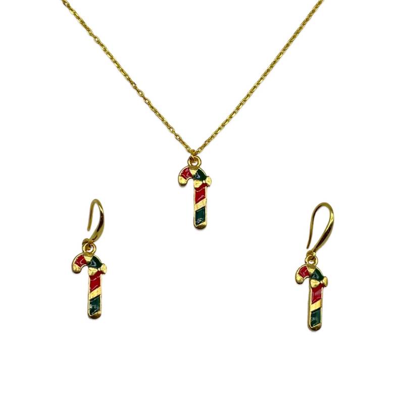 Christmas necklace & earring set candy cane charm pendant for women girls & kids party gifts