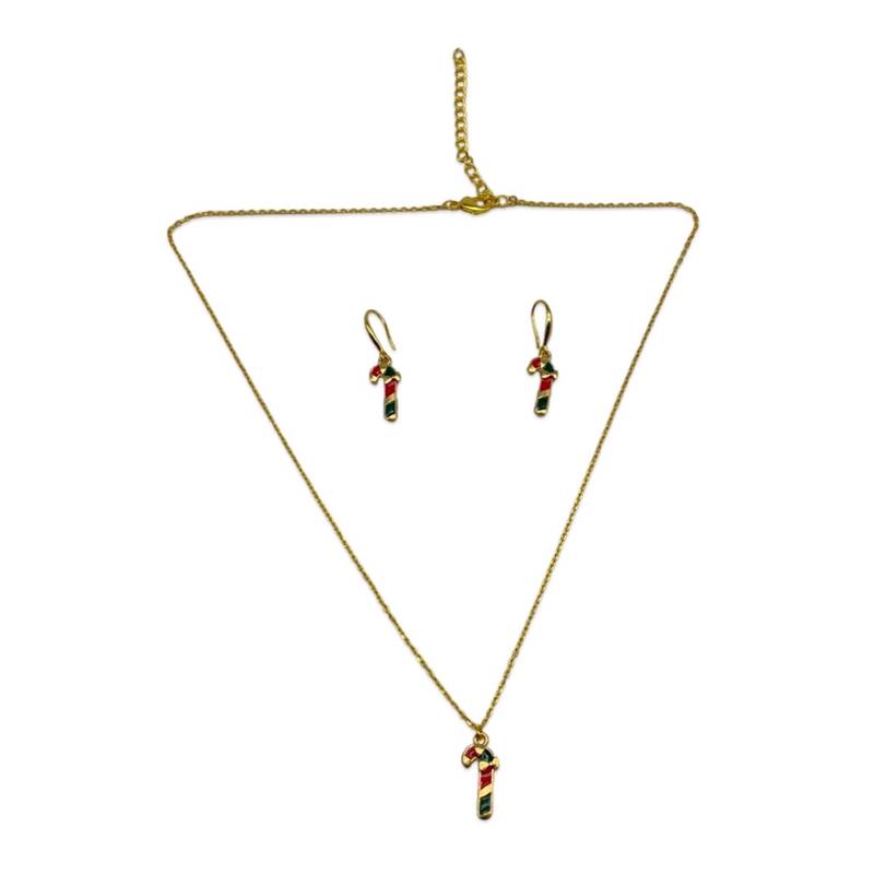 Christmas necklace & earring set candy cane charm pendant for women girls & kids party gifts