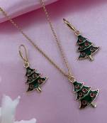 Christmas necklace & earring set christmas tree charm pendant for women girls & kids party gifts