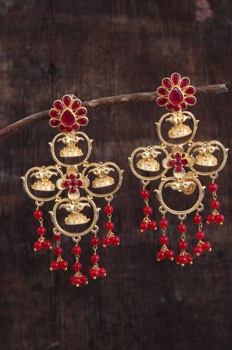 Designer long dangler gold plated earrings