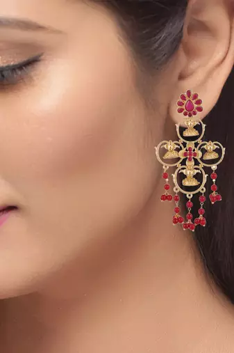 Designer long dangler gold plated earrings