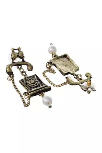 Gold plated oxidised telephone earrings
