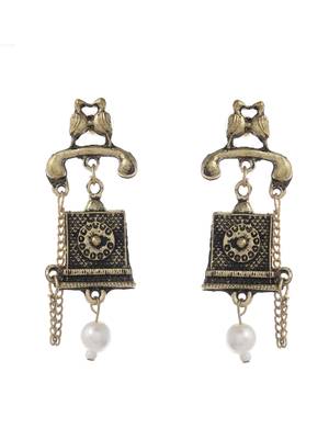 Gold plated oxidised telephone earrings 4