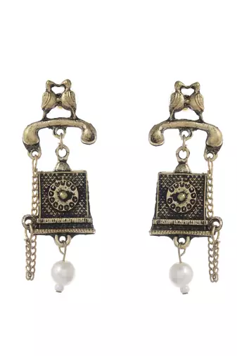 Gold plated oxidised telephone earrings