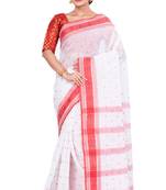 Red Woven Pure Cotton Boysko_Tant Bengali Tant Saree  Without Blouse