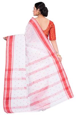 Red Woven Pure Cotton Boysko_Tant Bengali Tant Saree  Without Blouse 6