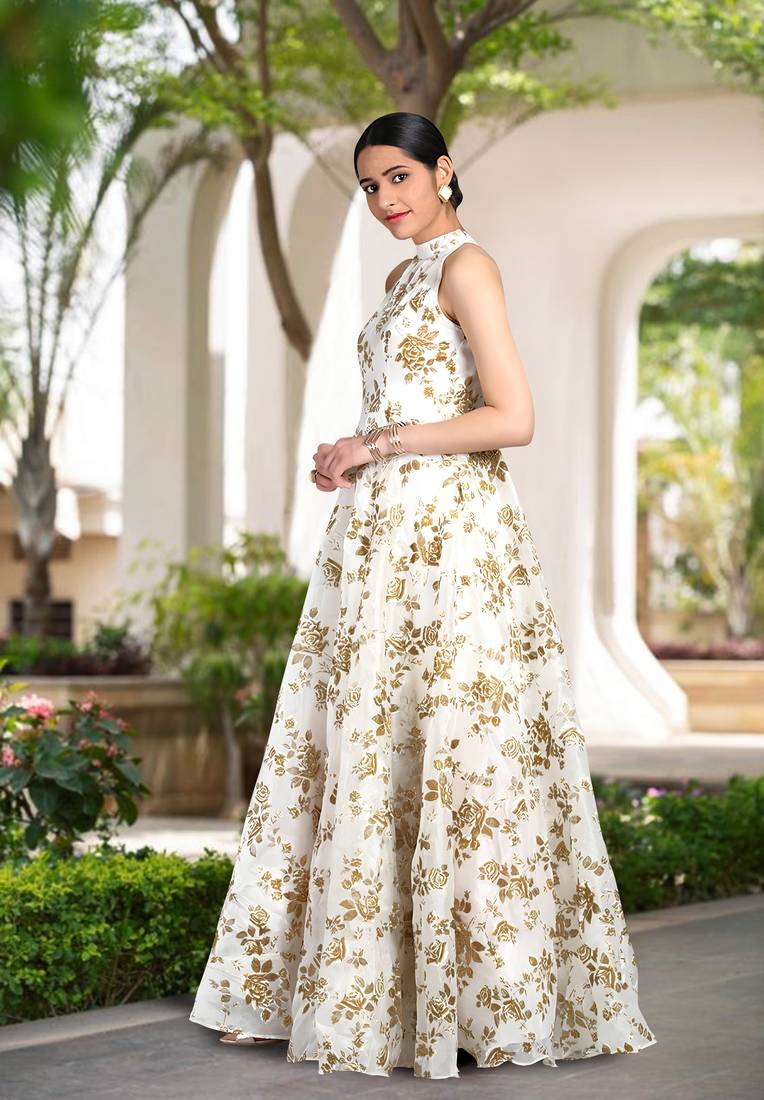 Printed Gown Floral Dress Design For Party Casual Printed Simple