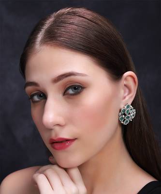 Leaf shaped semi-precious green emerald studded earrings 1