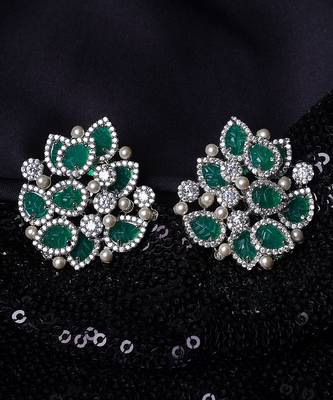 Leaf shaped semi-precious green emerald studded earrings 2