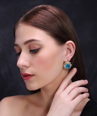 Semi-precious blue sapphire and zircon diamond studded earrings 1