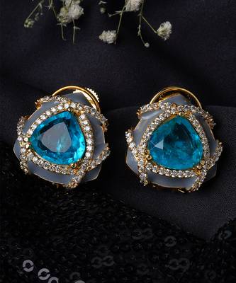 Semi-precious blue sapphire and zircon diamond studded earrings 2