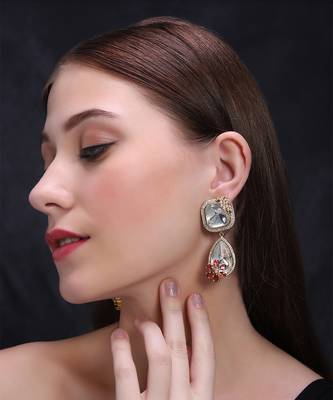 Gold finish zircon diamond and synthetic ruby statement dangler earrings 1