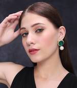 Gold finish synthetic green emerald and pearl studded earrings