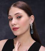 White finish zircon diamond and semi-precious blue sapphire dangler earrings