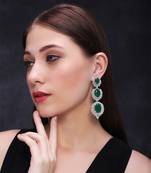 White finish semi-precious green emerald statement dangler earrings