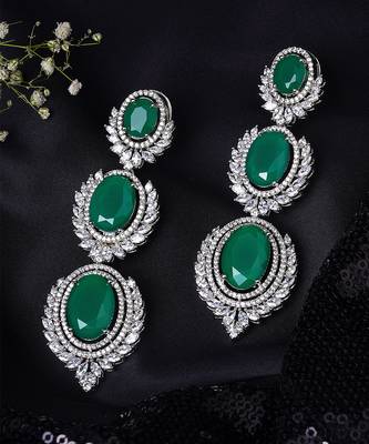 White finish semi-precious green emerald statement dangler earrings 2
