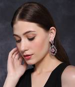 White finish semi-precious purple amethyst statement dangler earrings