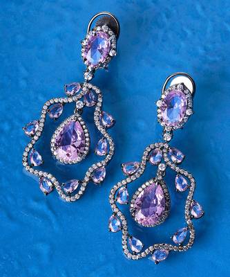 White finish semi-precious purple amethyst statement dangler earrings 2