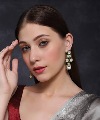 Gold finish synthetic green emerald and zircon studded dangler earrings 1