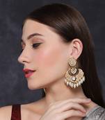 Gold finish semi-precious dark blue and zircon diamond studded chaandbaali earrings