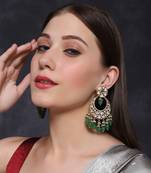 Gold finish semi-precious green emerald studded chaandbaali earrings